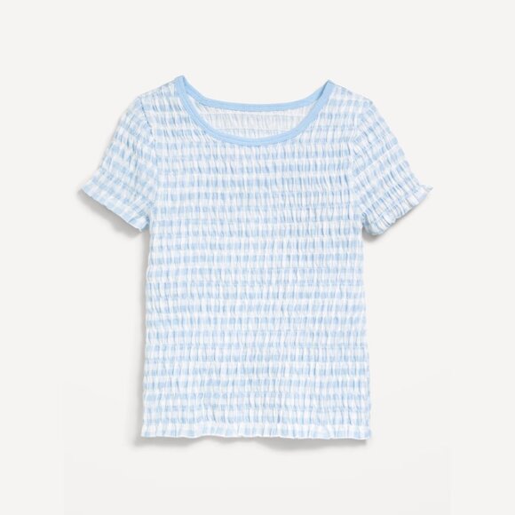 Girls' Short-Sleeved Blue Gingham Smocked Top | Old Navy - Picture 1 of 7